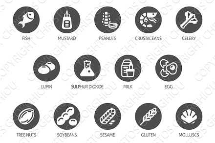 Allergen Food Major Allergy Icons, an Object Illustration by Christos Georghiou