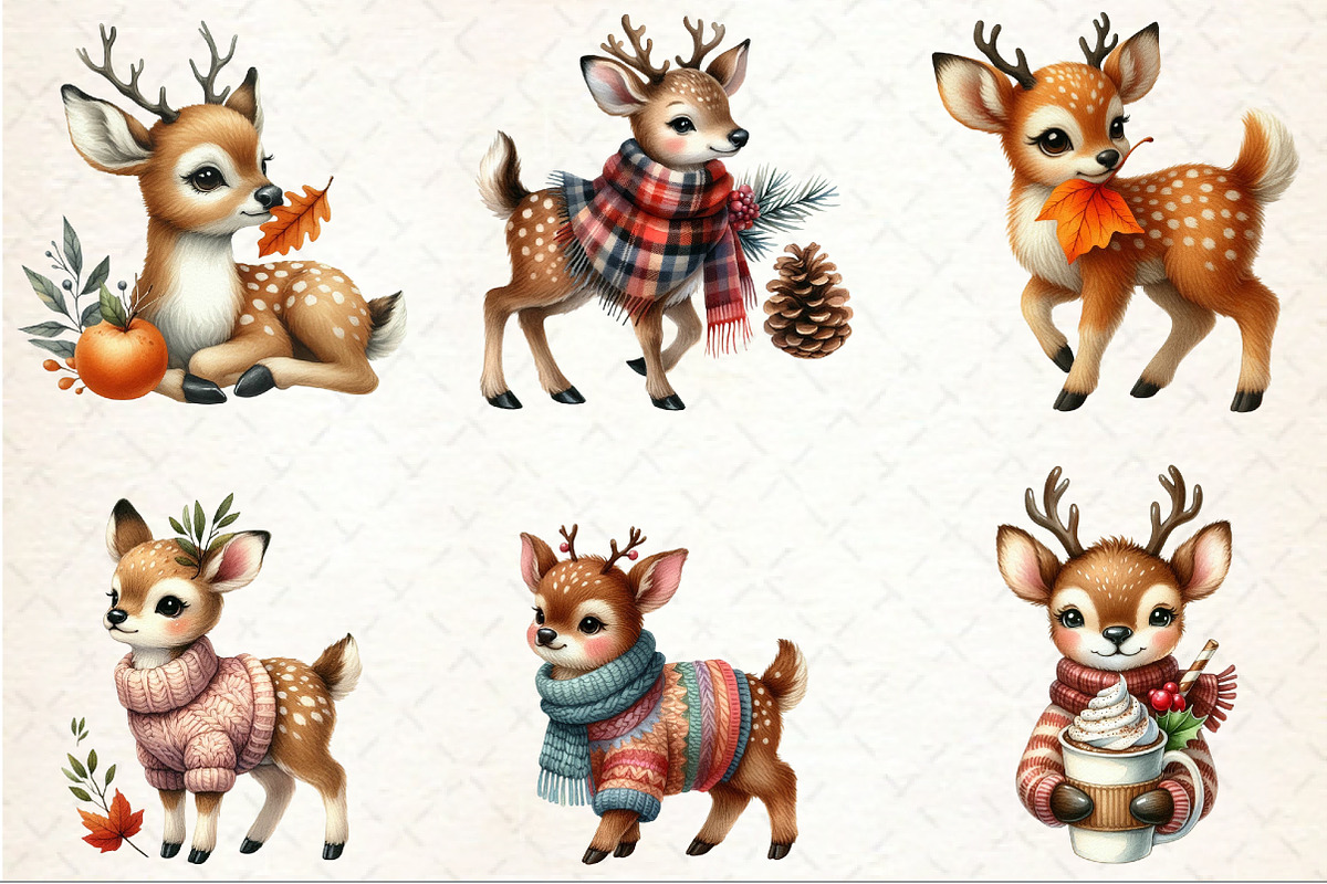 Autumn Cute Deer Clipart, an Illustration by Rose Art (Photo 3 of 8)