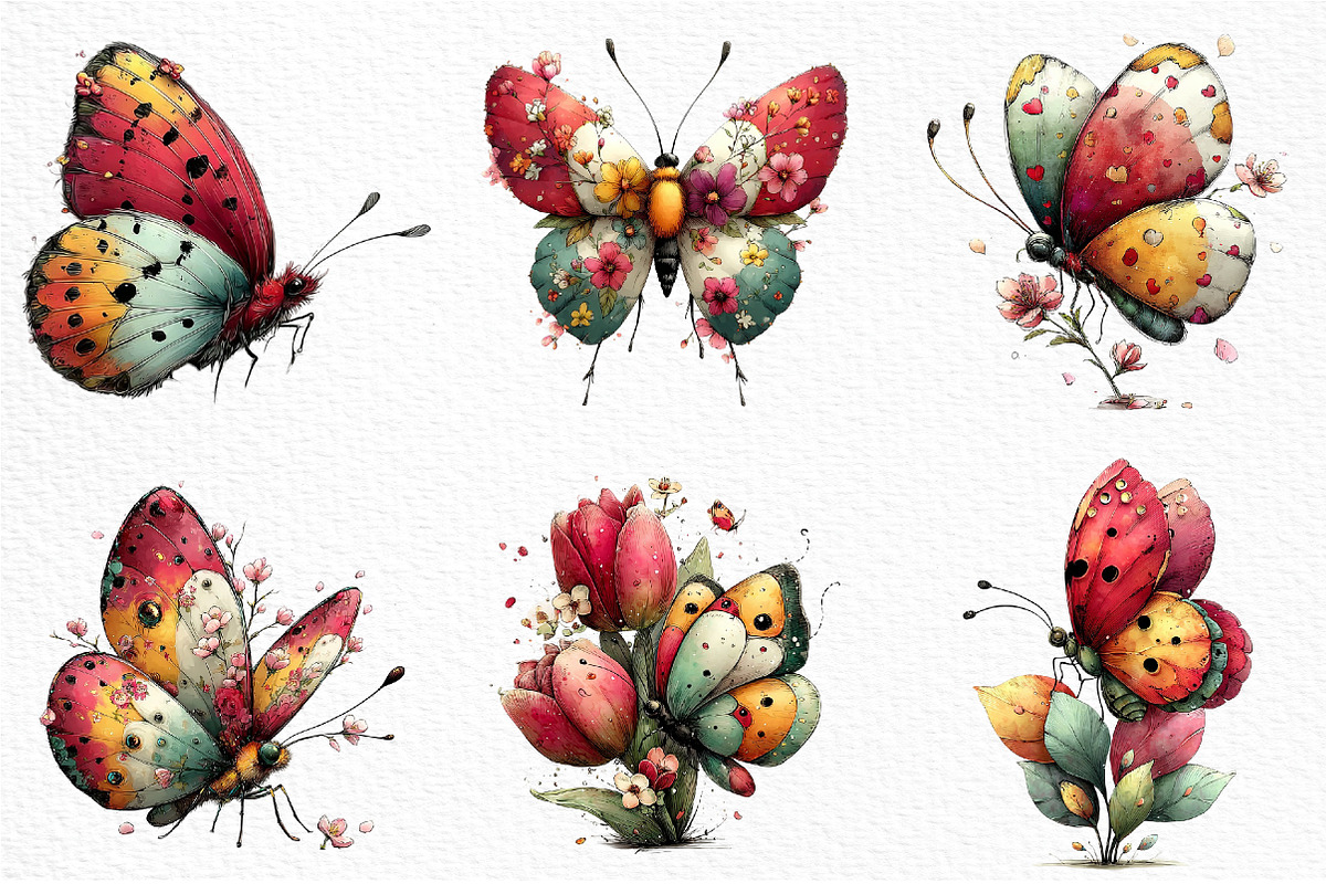 Whimsical Spring Butterfly Clipart, an Illustration by Craft Nest (Photo 3 of 11)