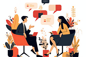 Two professionals discussing work in a modern office environment, a Photo by AS photostudio