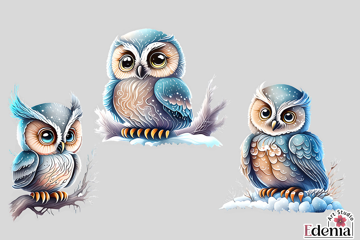 Cute Winter Owls Clipart Sublimation, an Animal Illustration by EdeniaArtStudio (Photo 3 of 6)