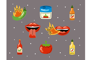 eight chili sauce icons, a Food Illustration by studiogstock