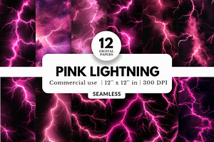 12 Pink Lightning Digital Papers