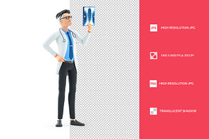 3D Cartoon Doctor Looking at X-ray, a Person Illustration by 3DMask