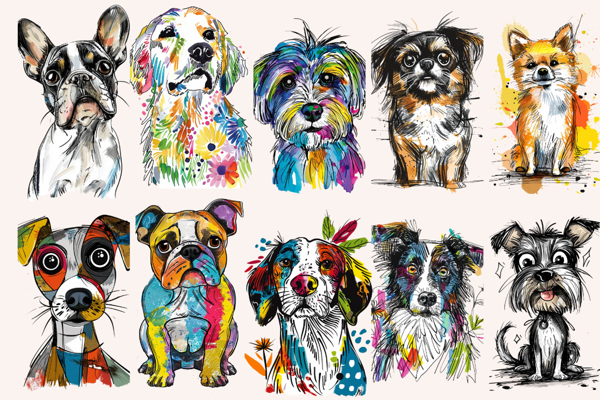 Doodle Cartoon Dogs, an Animal Illustration by PrintHaven Designs (Photo 3 of 10)