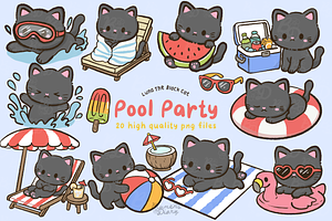 Pool Party Black Cat Clipart, an Animal Illustration by Blumensdiary