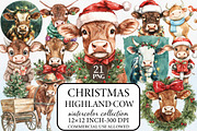 Christmas Highland Cow Clipart Bundl, an Illustration by Libby Wishes (Thumbnail 1 of 7)