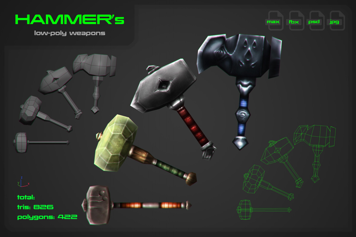 Hammers [weapons], an Object 3D Model by stallfish's art store (Photo 1 of 3)
