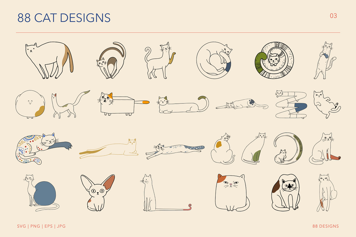 Whimsical Cats Hand Drawn Arts, an Animal Illustration by designvectx (Photo 4 of 7)