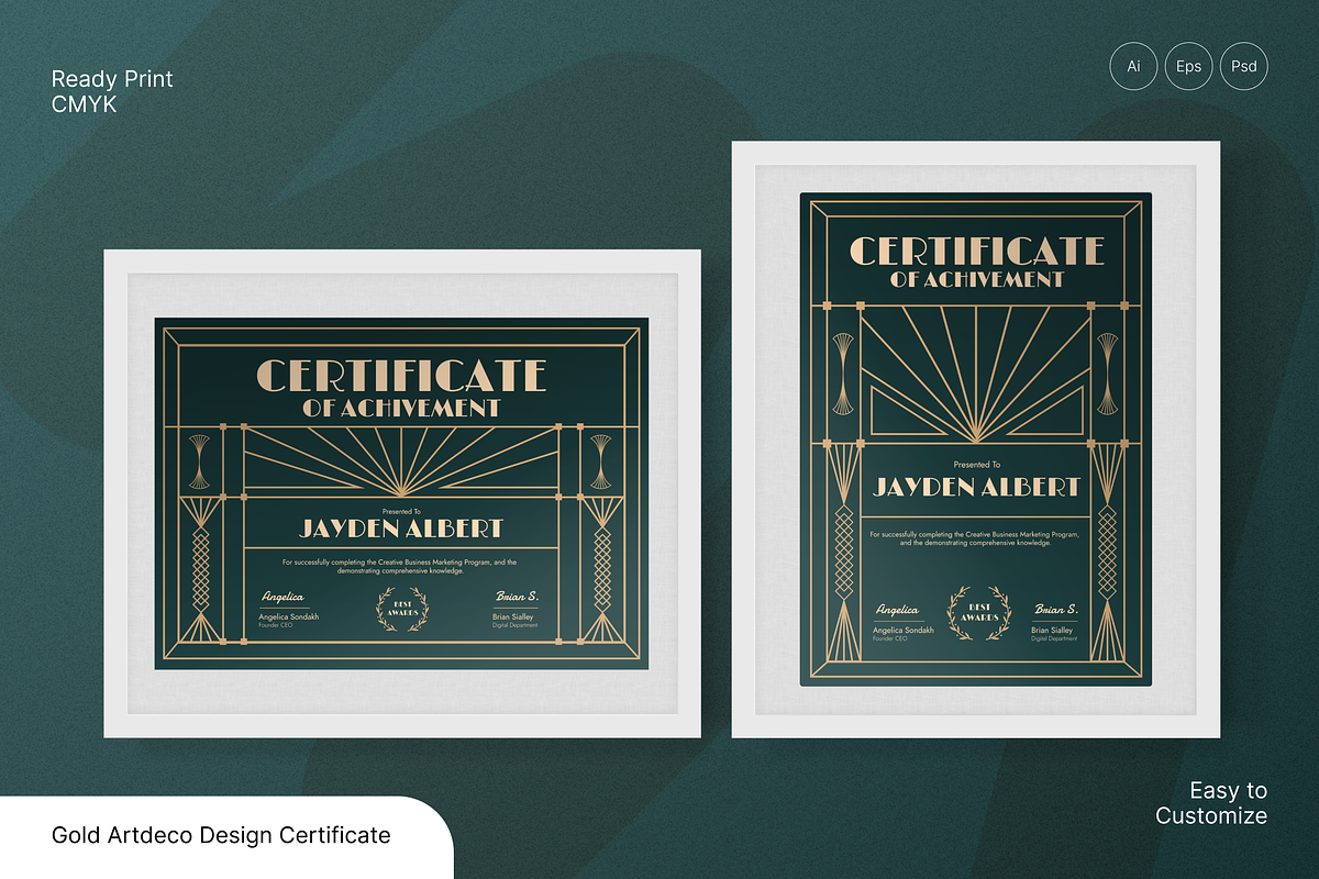 Gold Artdeco Design Certificate, a Flyer Template by Annora Studio (Photo 1 of 6)