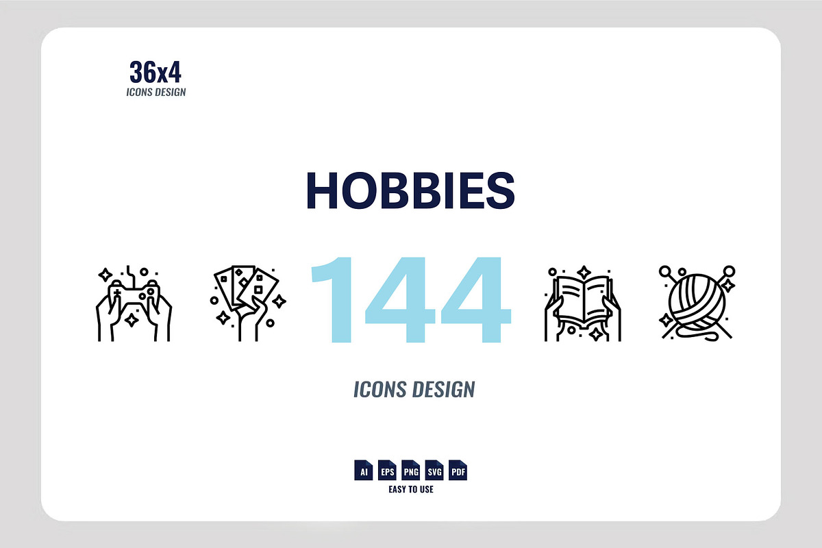 144 Hobbies icon set, an Outline Icon by Foxyard studio (Photo 1 of 6)