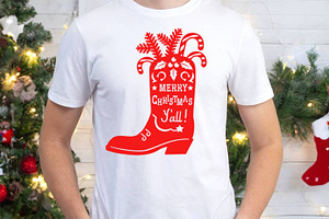 Cowboy Christmas Boot Silhouette Svg