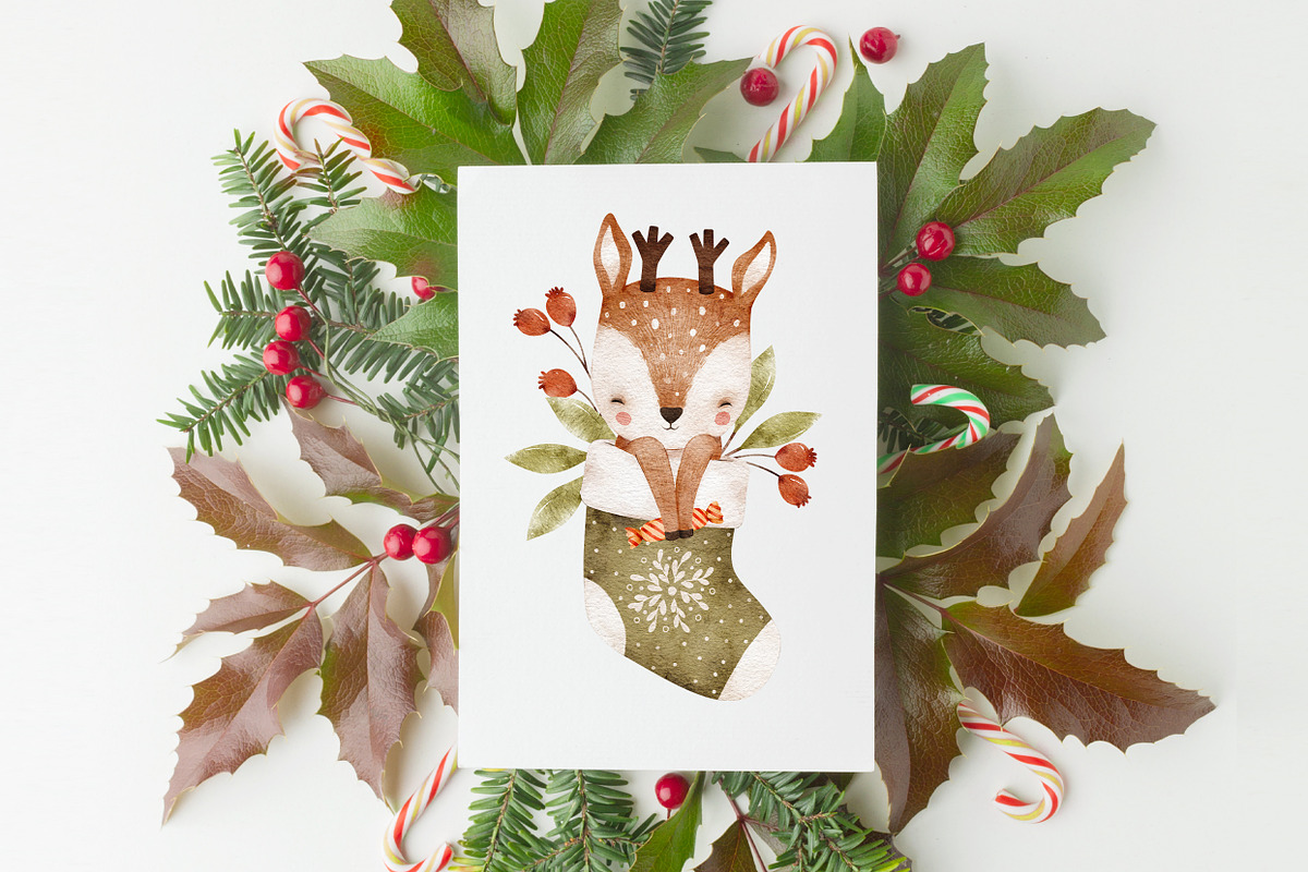 FUNNY CHRISTMAS watercolor set, an Animal Illustration by erasovas (Photo 2 of 8)