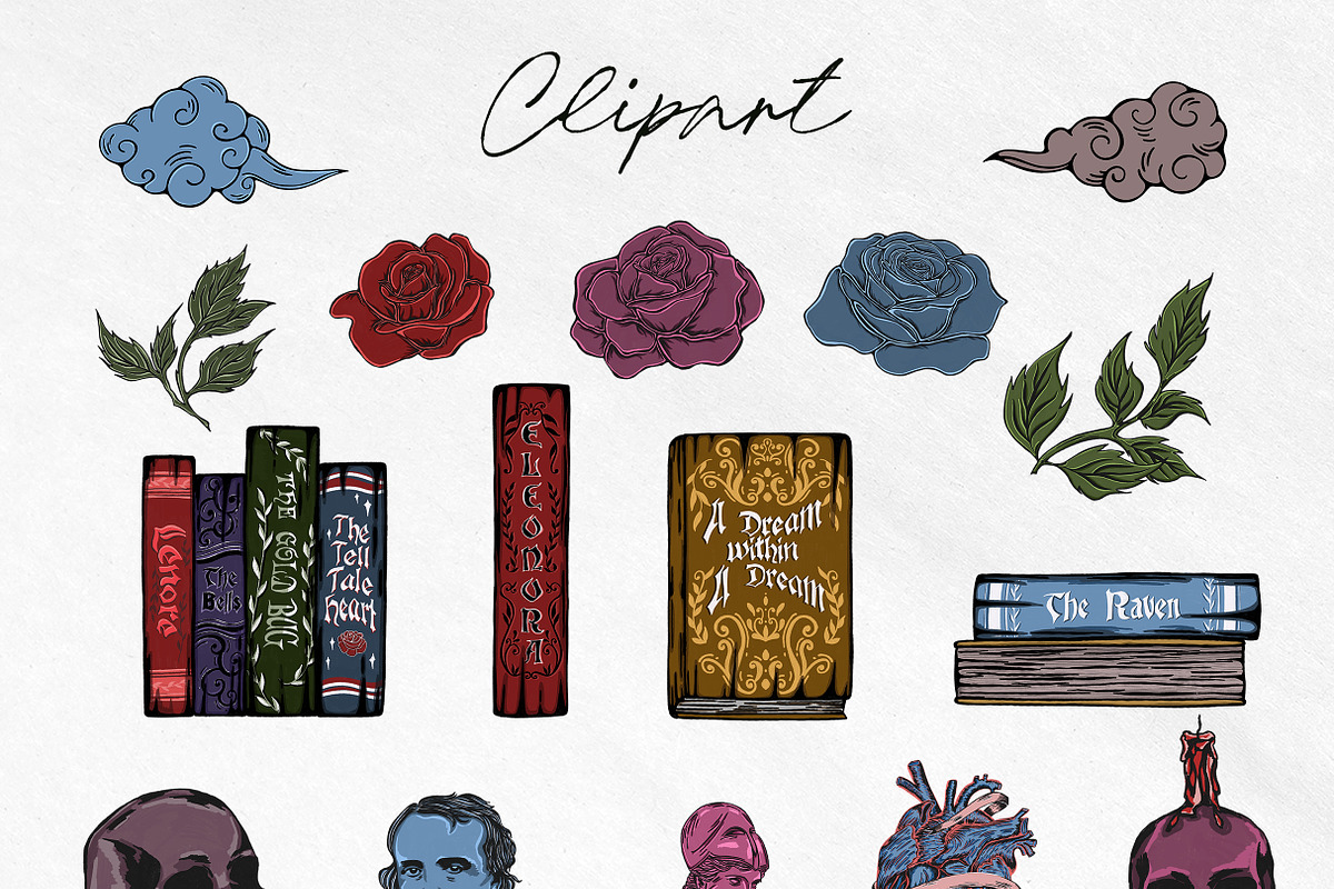 Edgar Allan Poe Gothic Clipart set, a Person Illustration by Yelloo Fish (Photo 4 of 19)