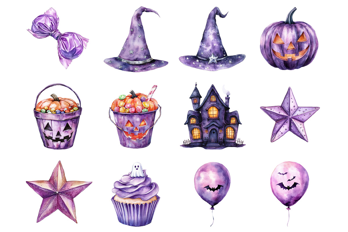 Purple  Halloween Clipart, an Illustration by Design Market (Photo 2 of 3)
