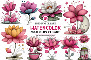 Watercolor Water Lily Clipart, an Illustration by cherrydesign (Thumbnail 1 of 4)