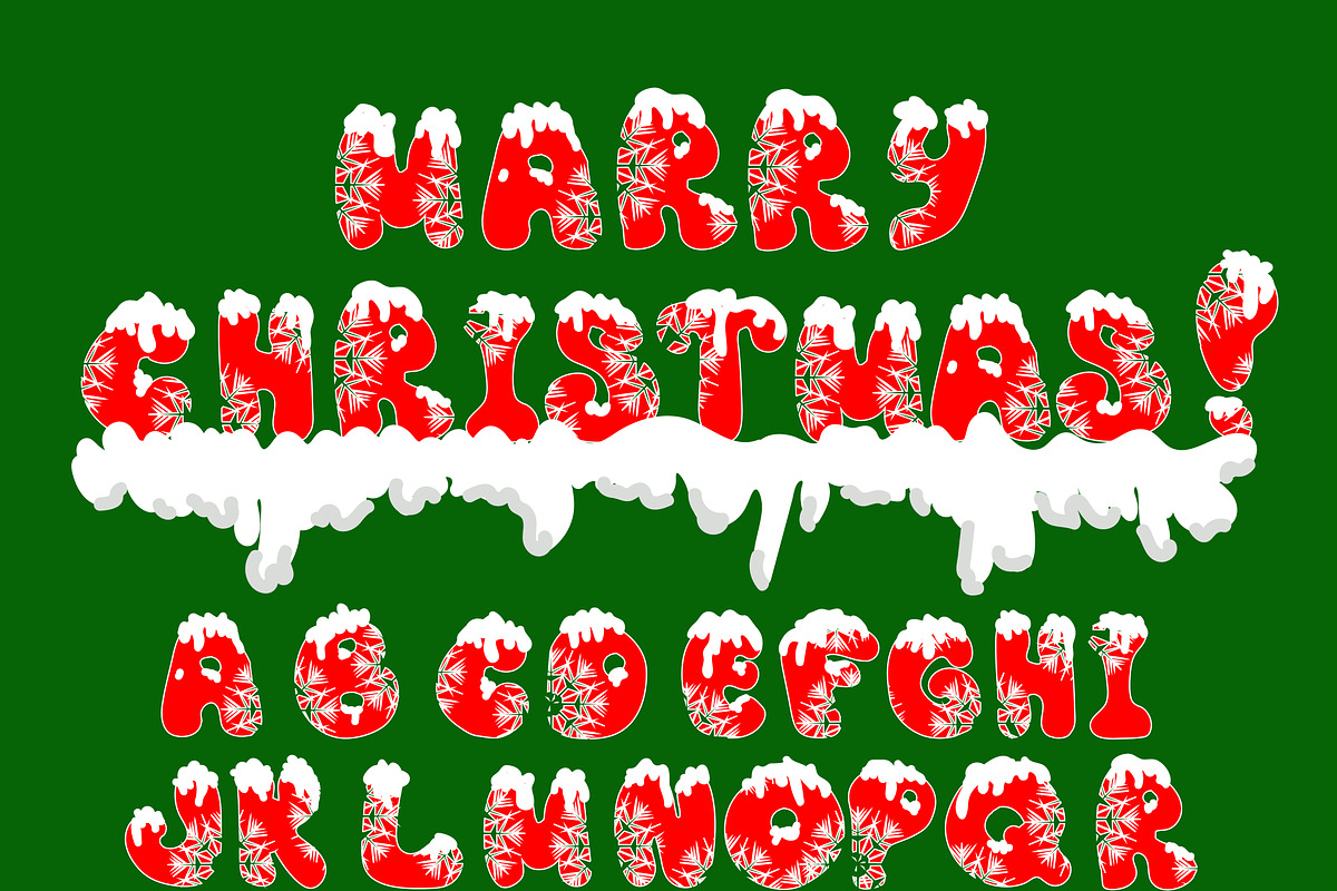 Font with snow and snowflakes
