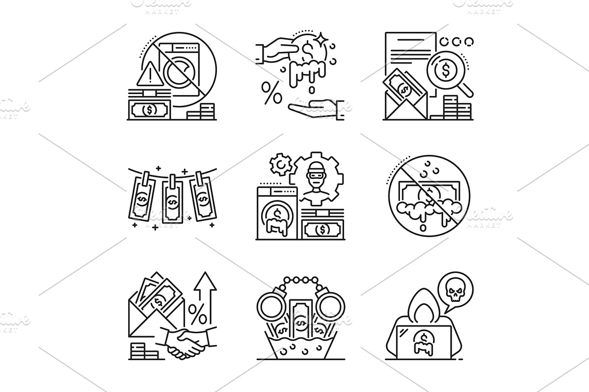 AML anti money laundering icons, a Finance Illustration by Vector Tradition
