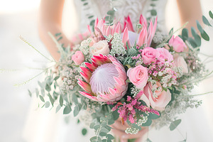 bridal bouquet with Protea flowers
