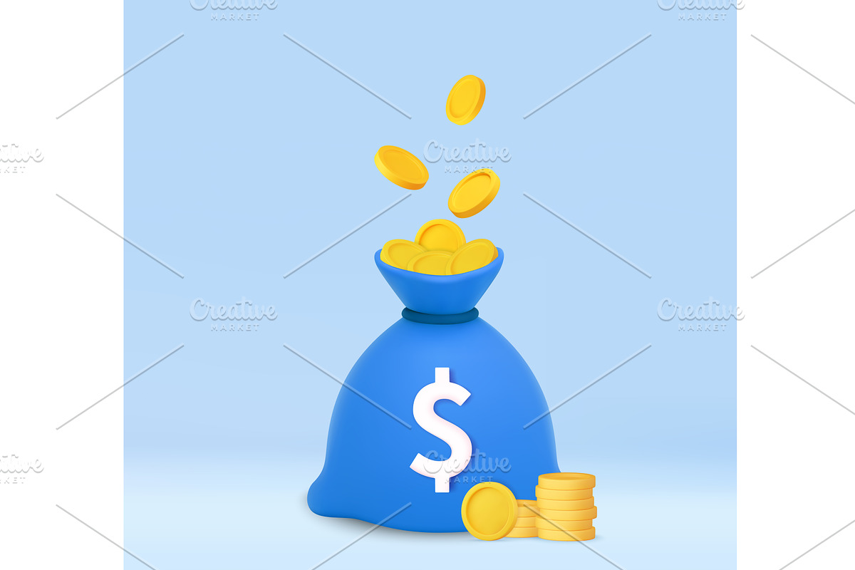 Falling Coins into Money Bag 3D, a Finance Illustration by ModVector
