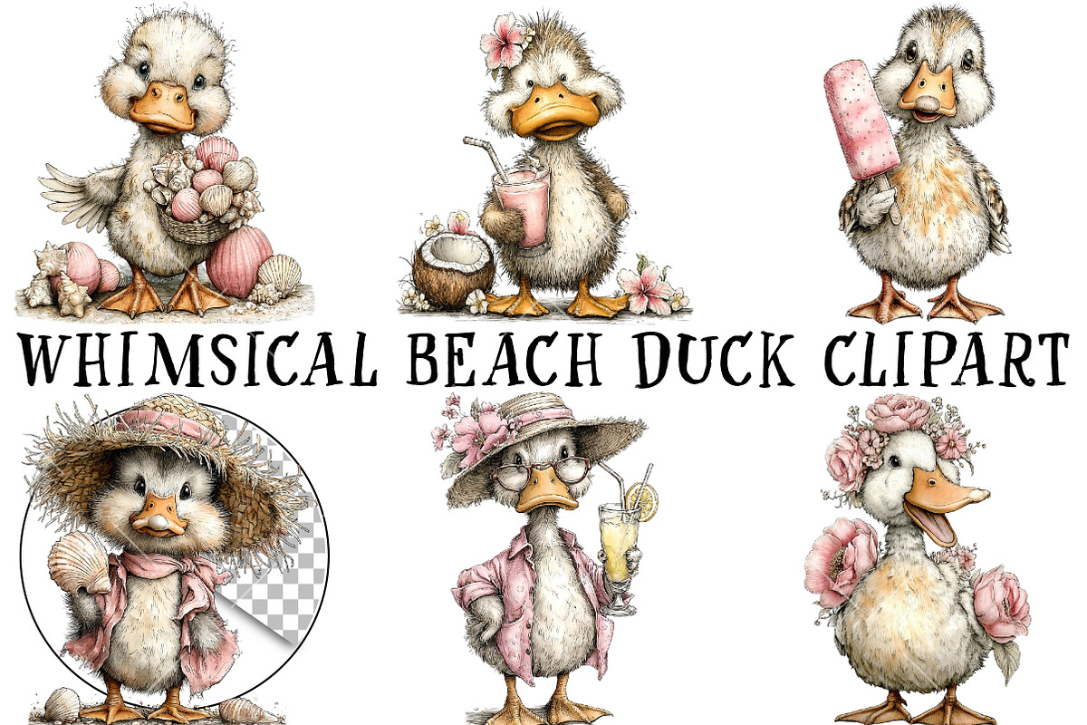 Whimsical Beach Duck Clipart, an Illustration by OK Design (Photo 2 of 6)