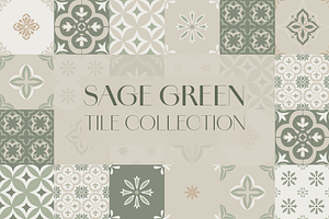 Sage Green Tiles Collection, a Decorative Illustration by Liliia Polos Illustration