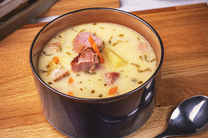 Potato soup with smoked pork meat, a Photo by Grafvision photography