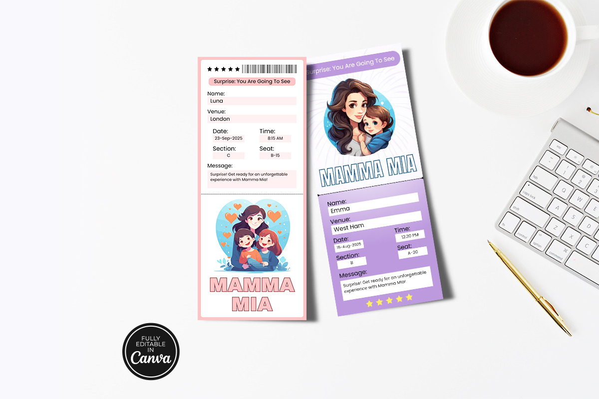 Mamma Mia Broadway Canva Ticket Temp, a Card Template by Snapybiz (Photo 2 of 8)