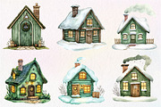 Cozy Green Winter Cottage Clipart, an Illustration by Dream Creation (Thumbnail 2 of 6)