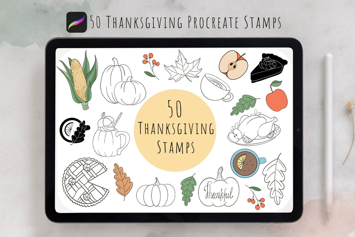 Thanksgiving Procreate Stamps, a Brush Add-On by Mari_Caliart (Photo 1 of 8)