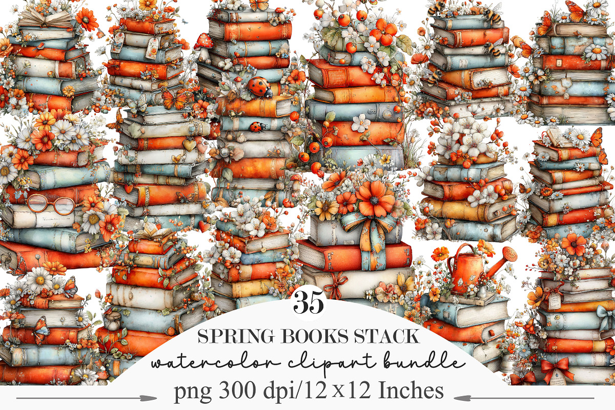 Whimsical Spring Books Stack Clipart, an Illustration by Designking (Photo 1 of 5)