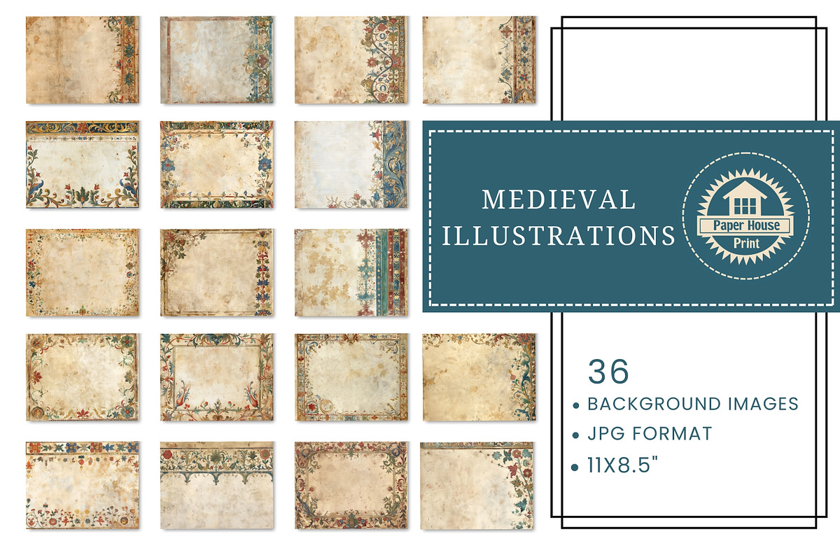 Medieval Grunge Illustrations Paper, an Illustration by NiiiNArt (Photo 3 of 8)