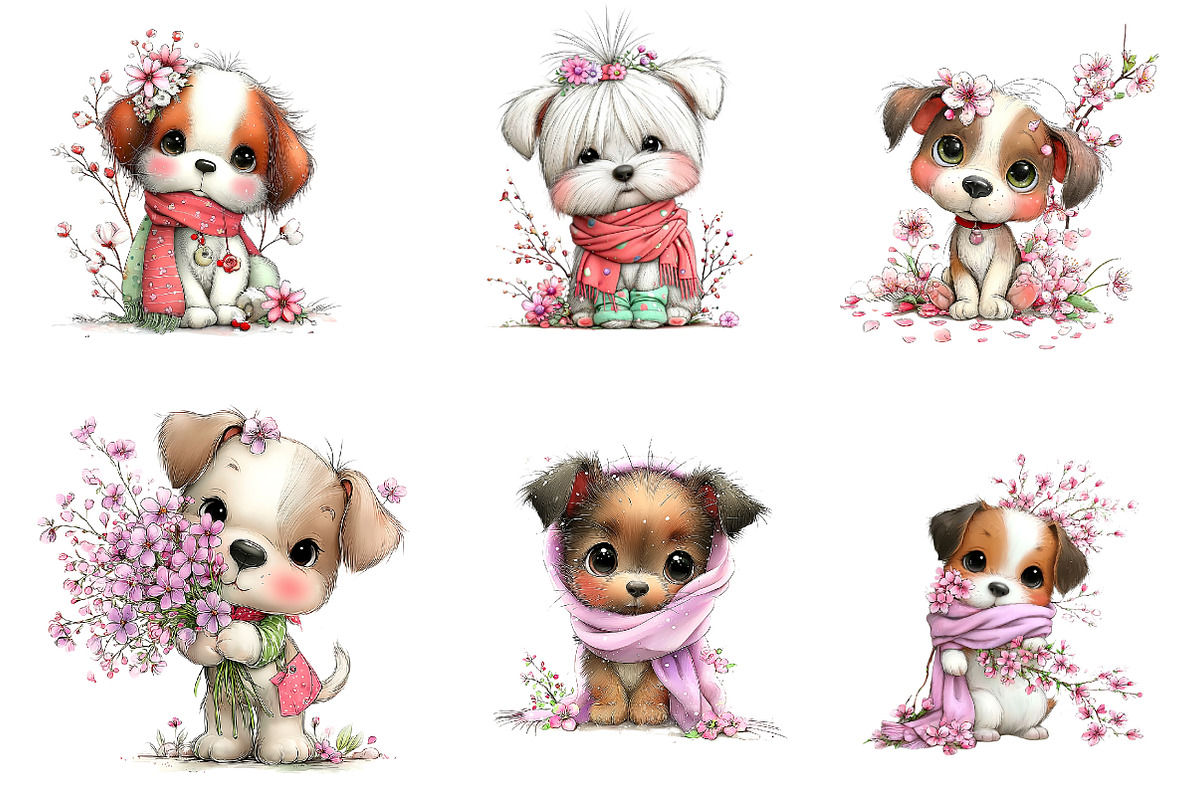 Whimsical Spring Dogs Clipart, an Illustration by CreationArt (Photo 3 of 7)