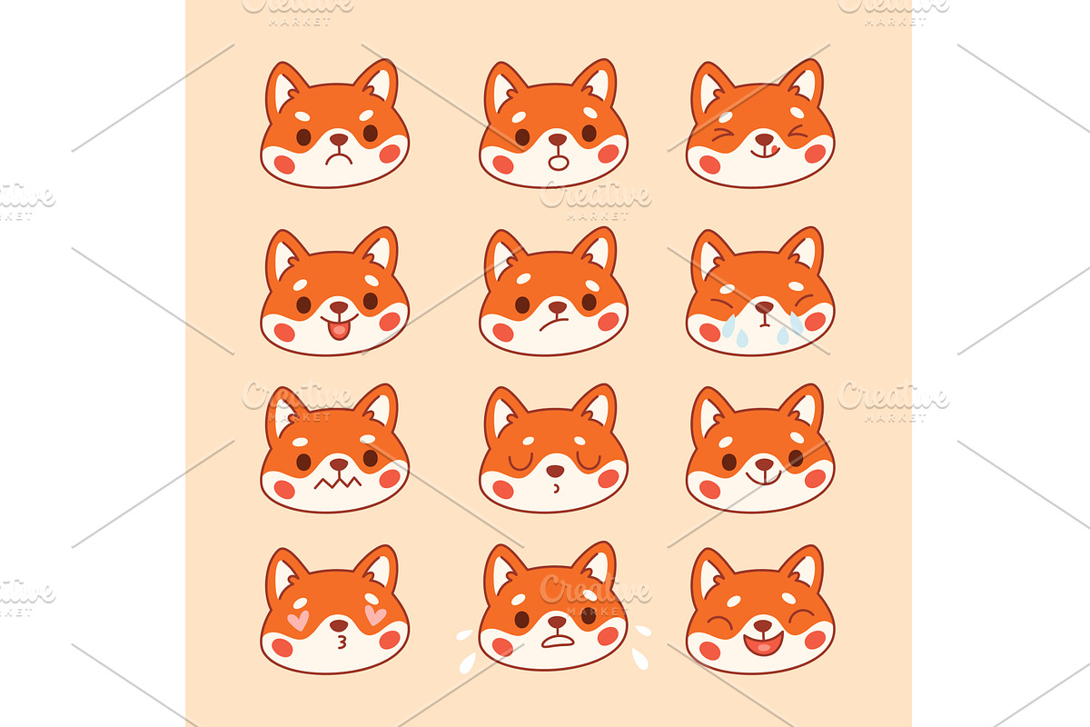 Cute fox emoji. Kawaii animal faces, an Animal Illustration by YummyBuum