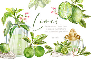Lime! Watercolor clip art & patterns