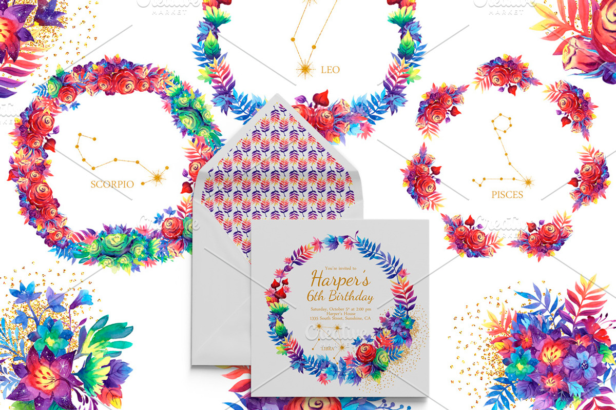 Galaxy floral watercolor collection, a Texture Illustration by UlitkaStudio (Photo 11 of 27)