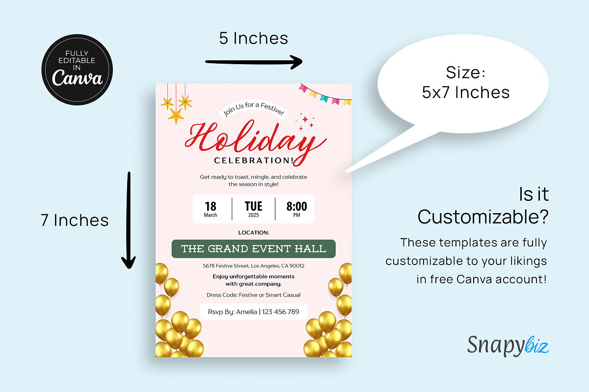 Holiday Party Invitation Canva Temp, an Invitation Template by Snapybiz (Photo 4 of 10)