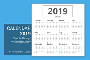 Calendar 2019 Simple Design