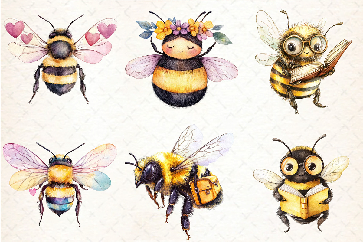 Cute Bees Clipart PNG, an Illustration by DreamCafeArt (Photo 2 of 7)