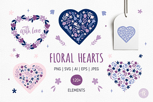 Floral Hearts Vector Clipart Set