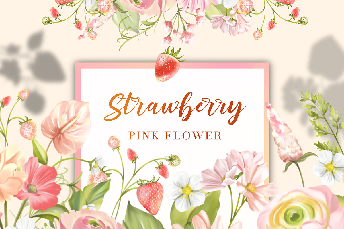 Strawberry Pink Flower Garden, a Decorative Illustration by Rachel Art Studio (Photo 1 of 9)