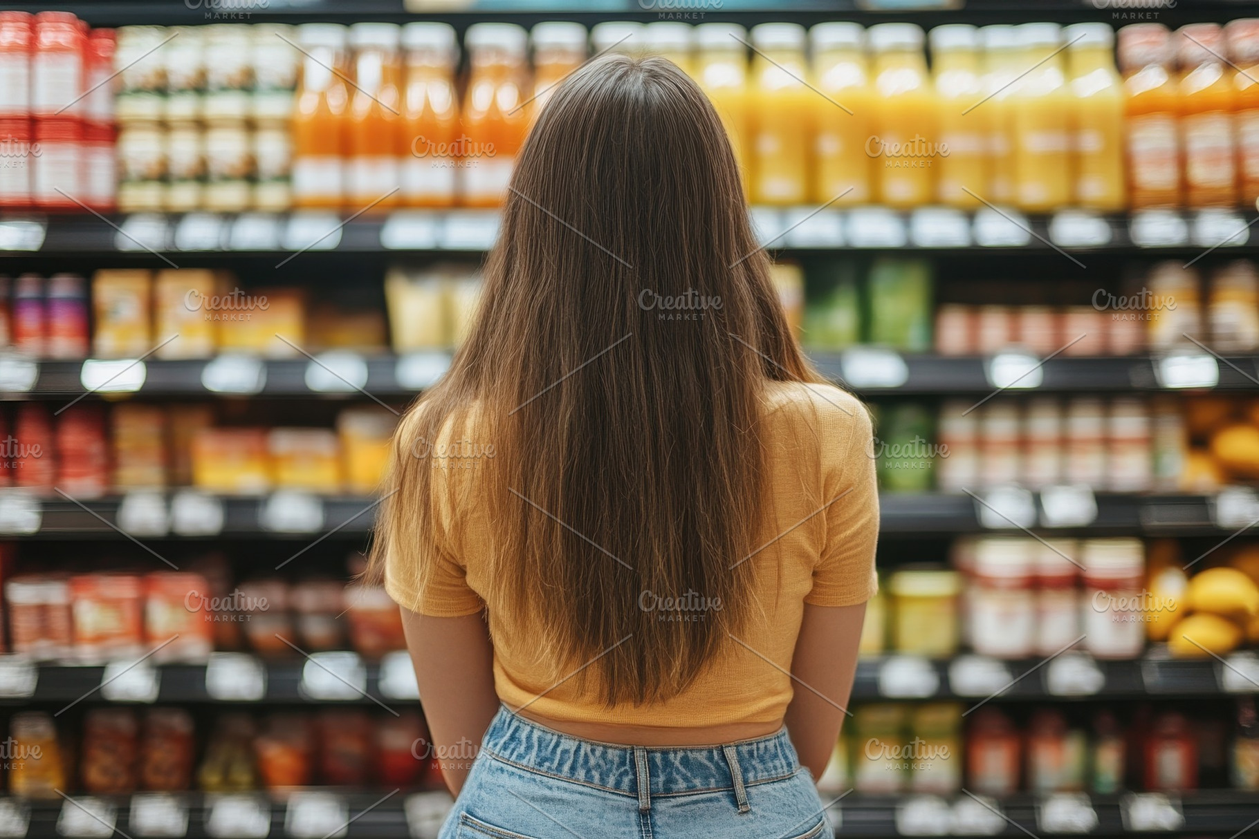 Back view of young woman choosing, a Photo by Pavel_design