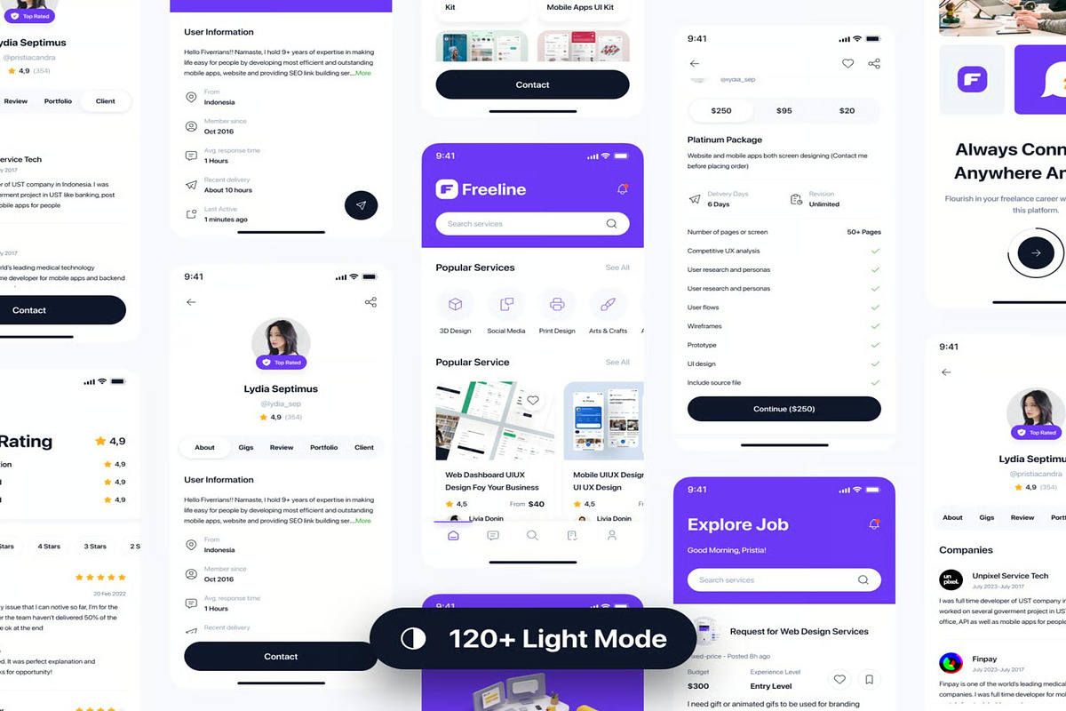 Freeline Freelance Services App UI, an UI Kit Template by Creative Perspective (Photo 2 of 6)