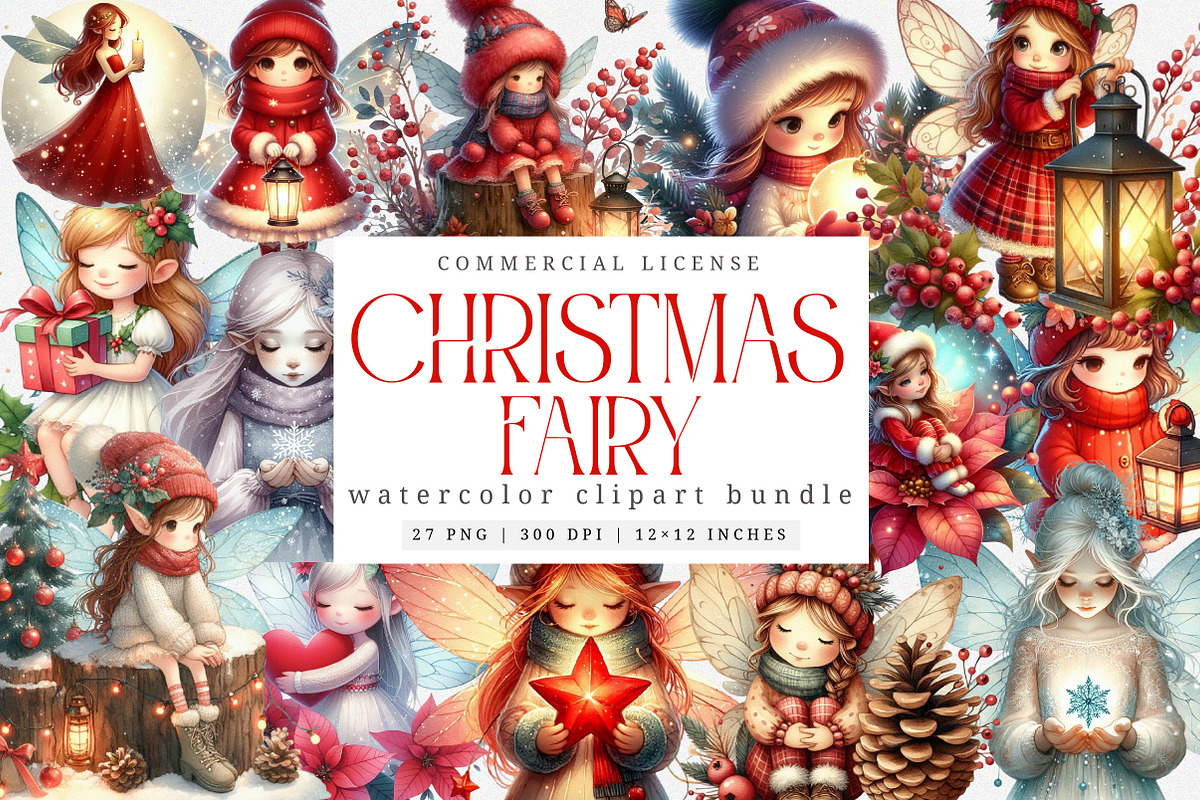 Watercolor Christmas Fairy Clipart, an Illustration by SinaCreation (Photo 1 of 7)