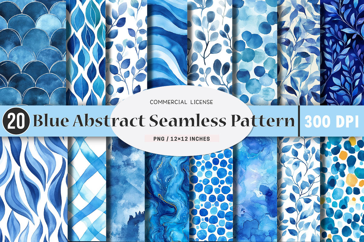 Blue Abstract Seamless Patterns, an Illustration by SinaCreation (Photo 1 of 5)