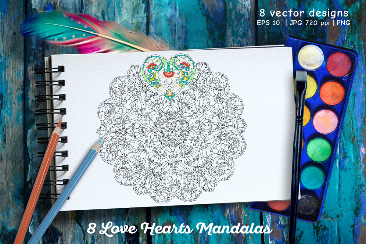 Love Hearts Mandala, a Decorative Illustration by Elen-Lane (Photo 1 of 6)
