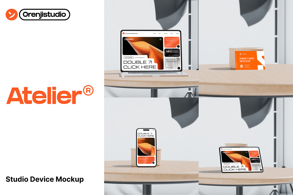 Atelier | Studio Device Mockups, a Product Mockup by orenjidesign (Photo 1 of 13)