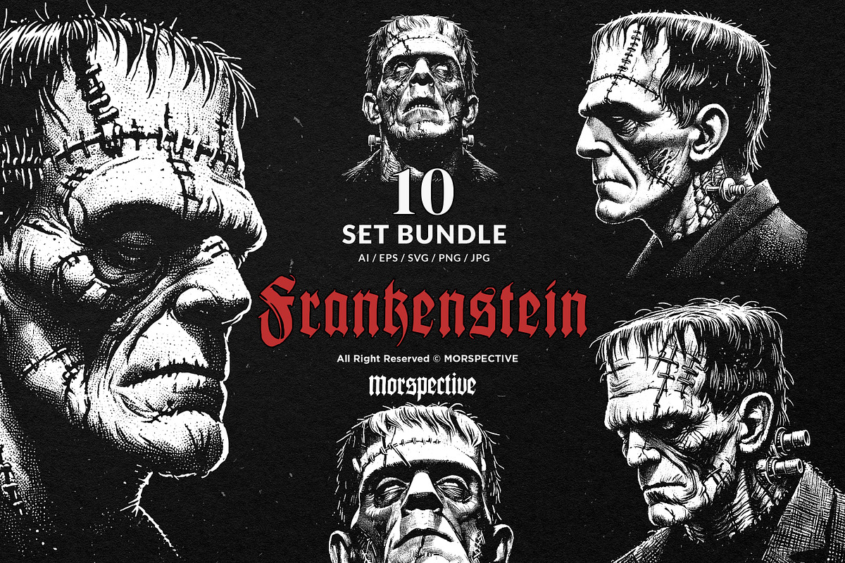 10 Bundle Dark Art Frankenstein Head, an Illustration by Morspective (Photo 1 of 7)