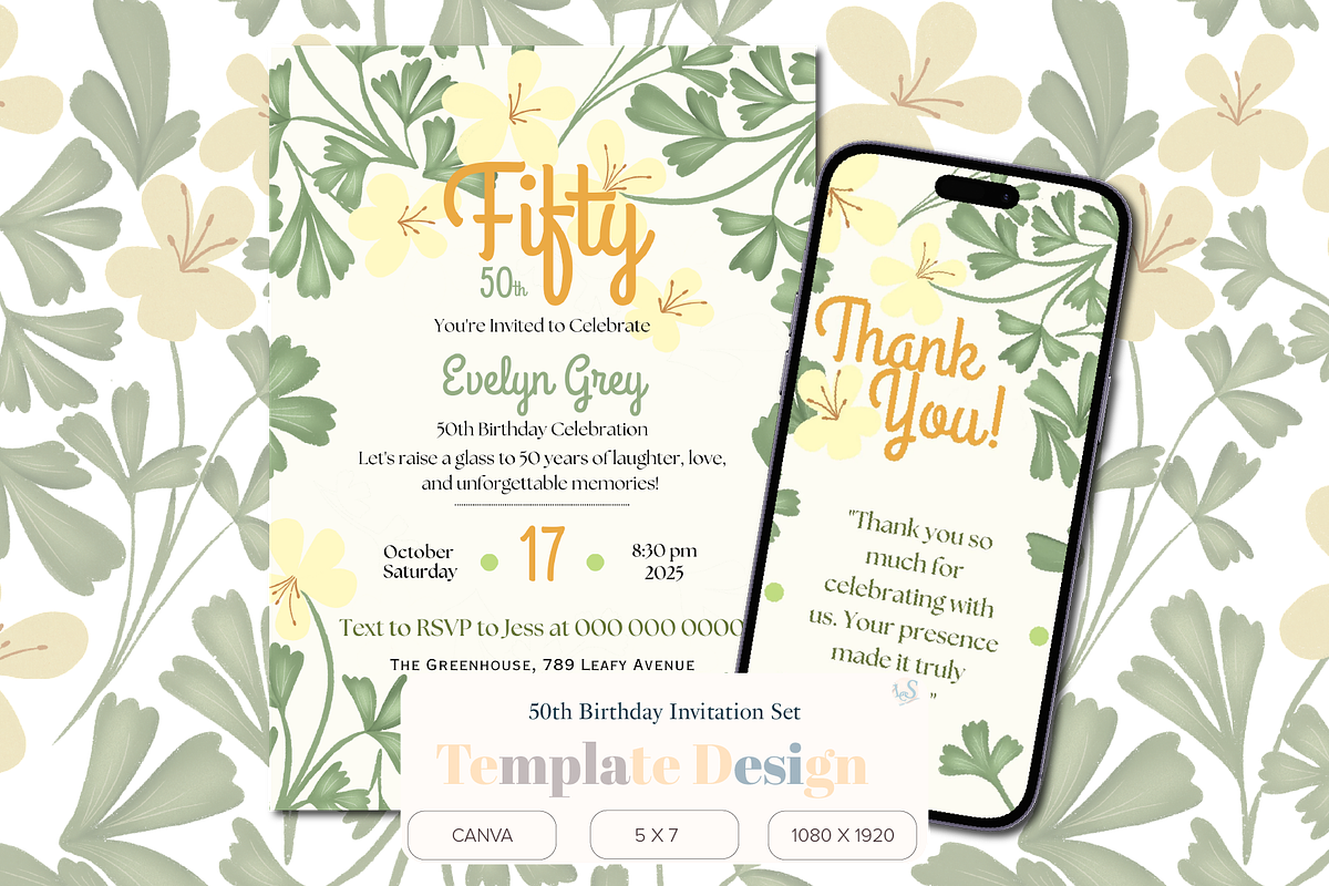 50th Birthday Canva Template, an Invitation Template by Little Creative Scribbles (Photo 1 of 6)