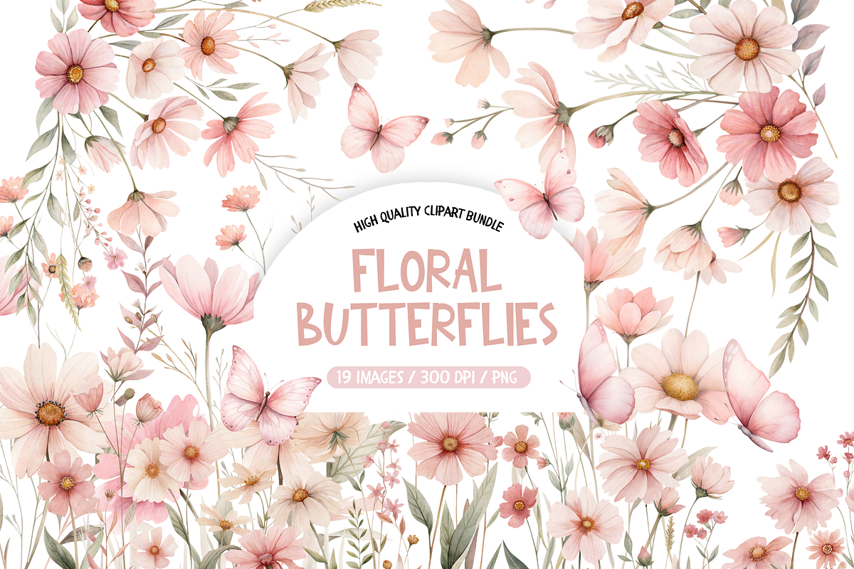 Butterfly Floral Png, Butterfly Clip, an Illustration by TatiMockup (Photo 1 of 3)